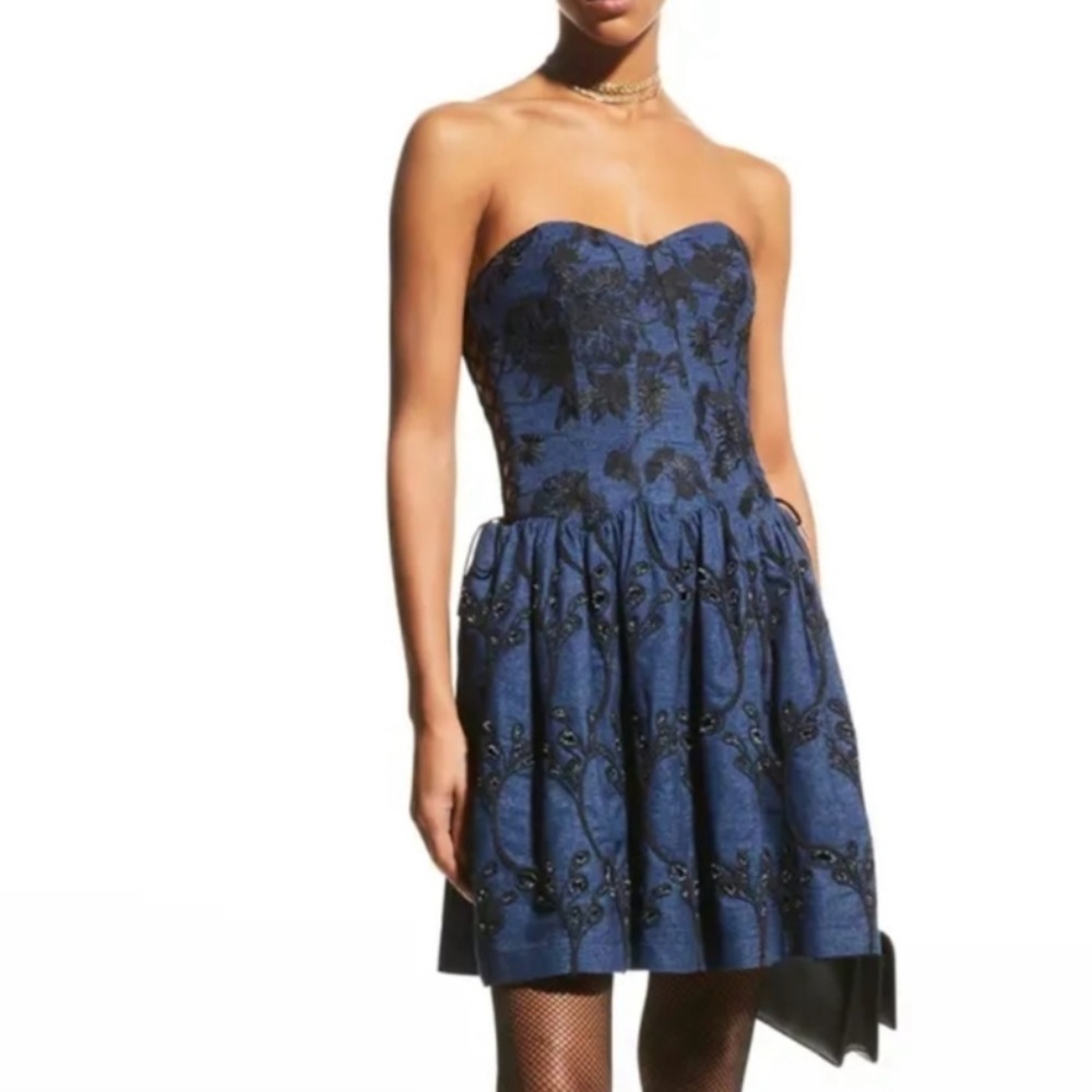Anna Sui Denim Eyelet Embroidery Strapless Dress New with tags 8